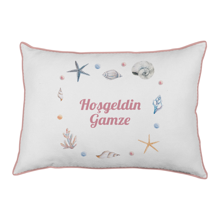 kisiye ozel kumas kiz bebek yastik - deniz kabugu