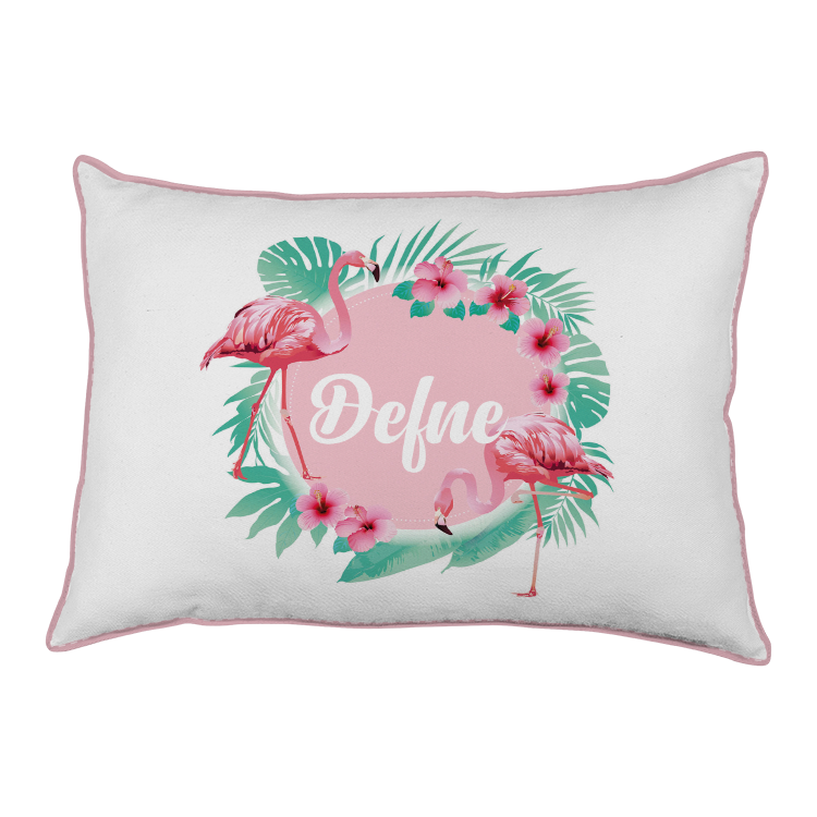 kisiye ozel kumas kiz bebek yastik - yaprakli flamingo