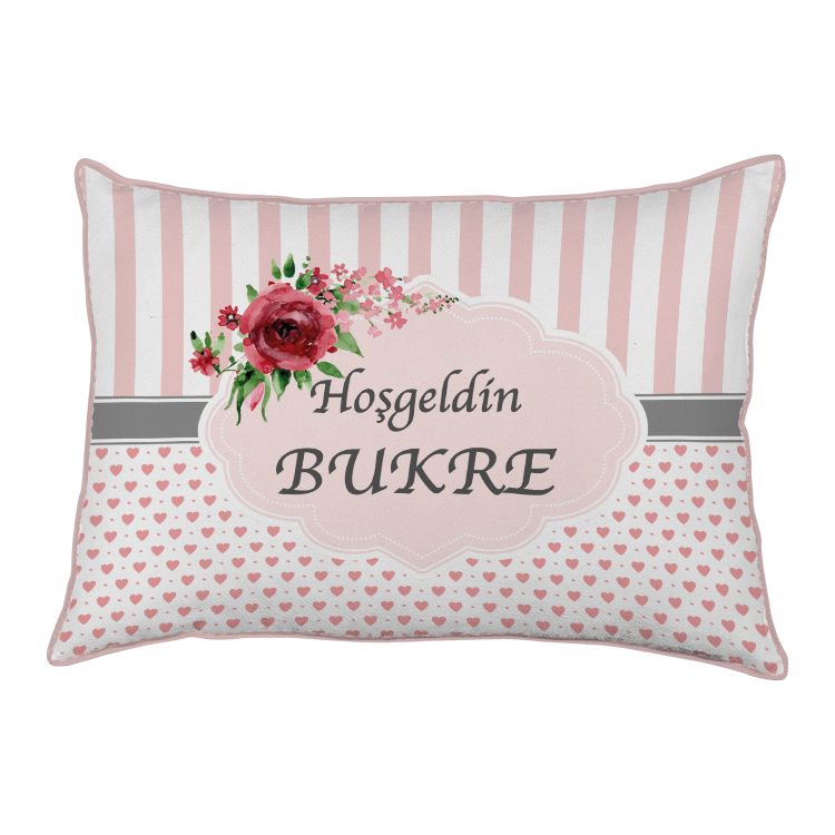 kisiye ozel kumas kiz bebek yastik - gullu